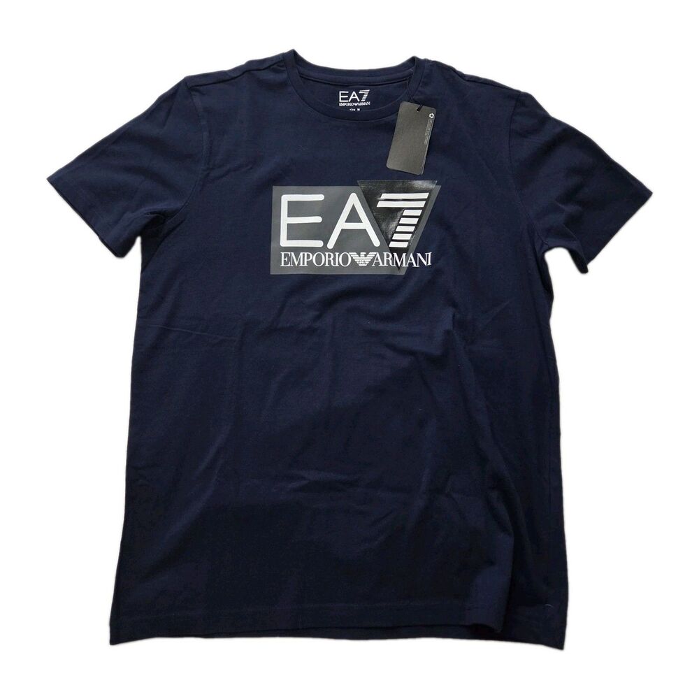 Emporio Armani 7 Navy Blue Cotton Logo T-shirt Knit Mens Size XL  New